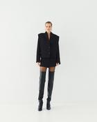 Black Single-Breasted Collarless Blazer with Exaggerated Shoulder image
