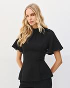 Black Top with Short Bell Sleeve, Open Back &amp;amp; Diamonte Piping image