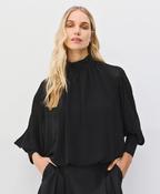 Black Semi-Sheer Balloon Blouse with Batwing Sleeve image
