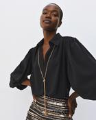 Black Blouse with Blouson Sleeve &amp;amp; Detachable Gold Chain