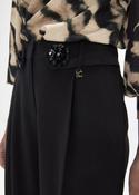 Black Straight-Leg Trousers with Flower Embellishment on the Waist