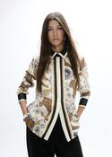 Vanilla Silky Shirt with Leopard Print &amp;amp; Black Collar &amp;amp; Cuffs