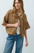 Camel Faux Suede Short-Sleeved Jacket image