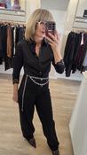 Black Slim-Fit Silky Shirt with Lace Band &amp;amp; Lace &amp;amp; Sequin Cuff image