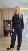Black Pinstripe Barrel-Leg Trousers image