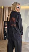Black Pinstripe Shirt with Lace Back image