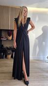 Black Silk Jersey Maxidress with Gold Bar on the Shoulder image