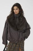Chocolate Quilted Bomber Jacket with Detachable Faux Fur image