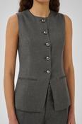 Grey Structured Textured Waistcoat with Metal Buttons