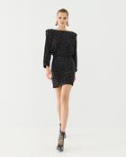 Chocolate Sequin Long-Sleeved Backless Mini Dress with Shoulderpad image