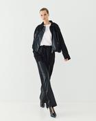 Black Faux Leather &amp;amp; Faux Suede Trousers with Faux Suede Belt image