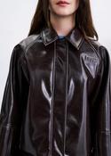 Chocolate Cropped Vinyl Bomber Jacket image