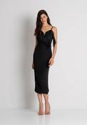 Black Strappy Midi Pencil Dress with Boning &amp;amp; Fringes