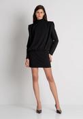 Black Crepe Mini Dress with Exaggerated Shoulder &amp;amp; Long Sleeve