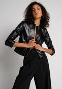 Black Vinyl Cropped Fitted Jacket with 3/4 Sleeve