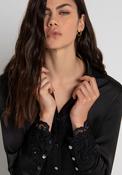 Black Slim-Fit Silky Shirt with Lace Band &amp;amp; Lace &amp;amp; Sequin Cuff