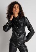 Black Faux Leather Slim-fit Shirt