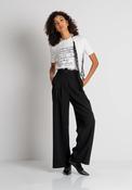 Black High-Waisted Wide-Leg Trousers with Lace Waistband image