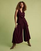 Burgundy Crepe Pleated Culottes image
