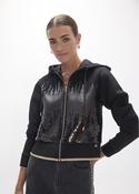 Black Heavy-Weight Neoprene Zipped Hoody with Sequin Front