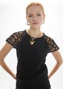 Black T-Shirt with Sheer Lace Sleeve &amp;amp; Embellished Spider Sequin image