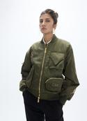 Green Military Quilted Bomber Jacket with Patches &amp;amp; Zipped Pockets image
