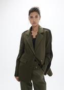 Khaki Straight Blazer with Black Stripe down Sleeve &amp;amp; Embellished Back