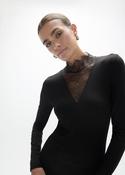 Black Jersey Long-Sleeved Top with Lace Insert &amp;amp; Neckline image
