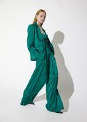 Green Satin Wide-Leg Trousers with Crinkle Effect image