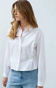 White Poplin Cotton Cropped Shirt with Adjustable Button Waist
