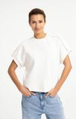 White Short-Sleeved Sweatshirt with Pleated Shoulder Seam