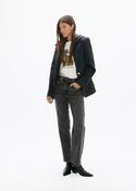 Denim Faded Black Straight-Leg Cropped Jeans with Chain Embellishment on Front Pockets image