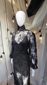 Black Sheer Lace Blouse with Blouson Sleeve &amp;amp; Neck Tie