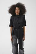 Black Draped Self-Print Top with Short Sleeve