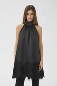 Black Heavy Satin Halter-neck Aline Dress with Lace Band &amp;amp; Pockets image