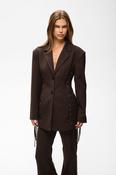 Brown Longline Tailored Sculpted Blazer with Lace Detail on Body &amp;amp; Sleeve image