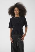 Black Structured T-Shirt with Diamonte Neckline