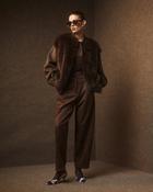 Brown Boiled Wool Over-Sized Bomber Jacket with Faux Fur Front image