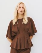 Brown Pleated Top with Short Blouson Sleeve image