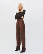 Brown Faux Suede Barrel-Leg Trousers