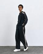 Black Wide-Leg Sweatpants with Contrasting Faux Leather Side Stripe