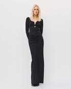 Black Silk Jersey Ruched Maxiskirt