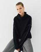 Black Turtleneck Knit with Rhinestone Embellishment image