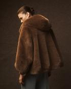 Coffee Faux Fur Jacket with Hood