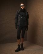 Black Puffa Jacket with Ribbed Funnel-Neck &amp;amp; Ribbed Cuff