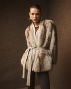 Vanila &amp;amp; Brown Faux Fur Jacket with Knit Trim &amp;amp; Belt image