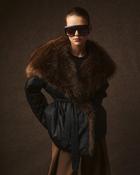 Black Puffa Jacket with Exaggerated Faux Fur Collar and Fabric Belt image