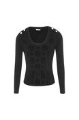 Black Slim-fit Logo Knit with Scoop Neck &amp;amp; Gold Buttons