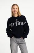 Navy Boucle Knit Slogan Jumper 'So Fine'