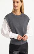 Grey Melange Sweatshirt with White Cotton Sleeve